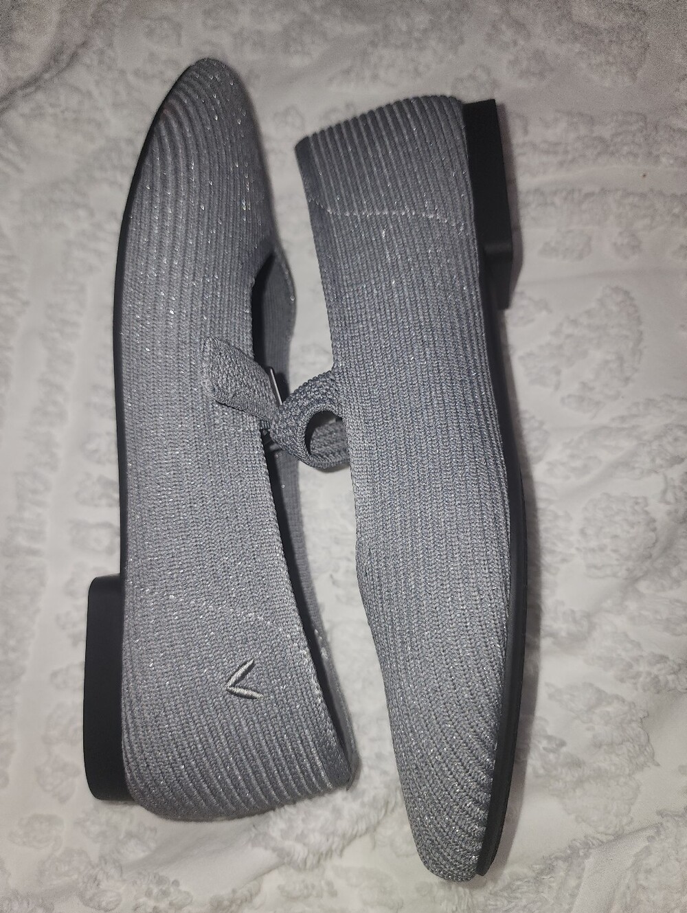 Vivaia "Margot" Silvery Gray Mary Jane Knit Flats, Size 7.5 - Picture 4 of 9